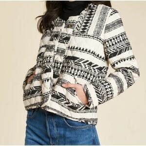 ANTHROPOLOGIE dRA Women’s Black and White Quilted Zip up Carlos Coat